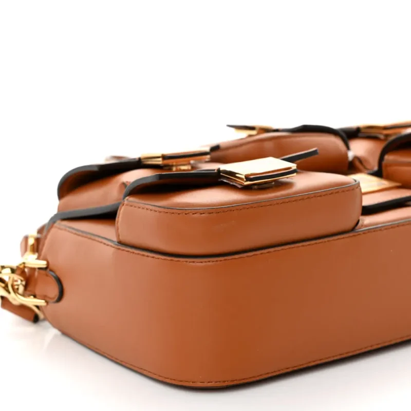 FENDI SMALL BAGUETTE BRANDY SHINY NAPPA LEATHER GOLD HARDWARE - Image 5