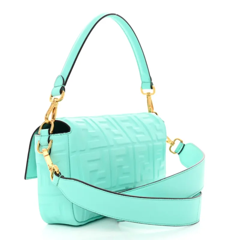 FENDI PETITE PEEKABOO I SEE U SATCHEL FENDI (F X T) NAPPA LEATHER FF 1974 EMBOSSED TIFFANY GOLD HARDWARE - Image 3