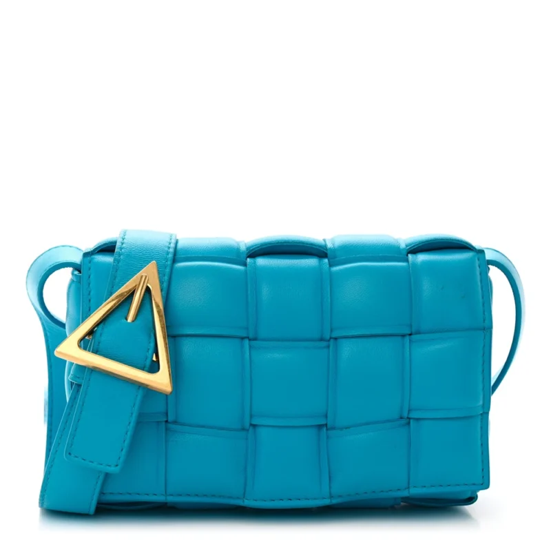 BOTTEGA VENETA SMALL MAXI INTRECCIO PADDED CASSETTE CROSSBODY BAG POOL NAPPA LEATHER BRASS HARDWARE