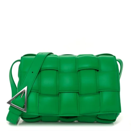 BOTTEGA VENETA MAXI INTRECCIO PADDED CASSETTE CROSSBODY BAG PARAKEET NAPPA LEATHER SILVER HARDWARE