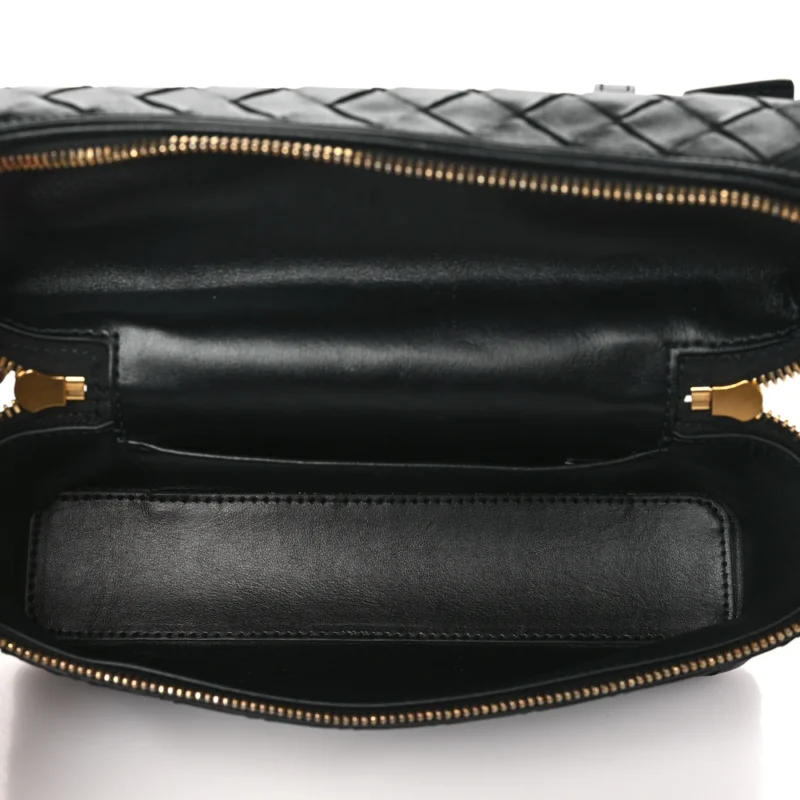 BOTTEGA VENETA MEDIUM INTRECCIATO BANG BANG VANITY CASE BLACK CALFSKIN LEATHER GOLD HARDWARE - Image 7