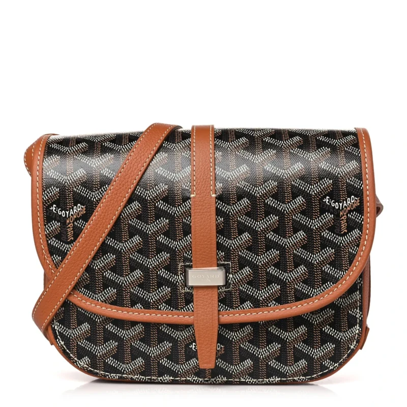 GOYARD BELVEDERE II PM MESSENGER BAG BLACK/GOLD GOYARDINE CANVAS SILVER HARDWARE
