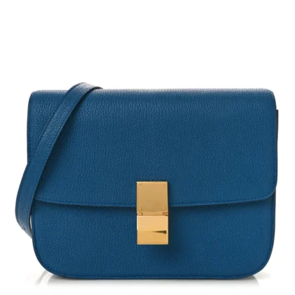 CELINE MEDIUM CLASSIC BOX FLAP BAG DEEPSEA GOATSKIN LEATHER GOLD HARDWARE