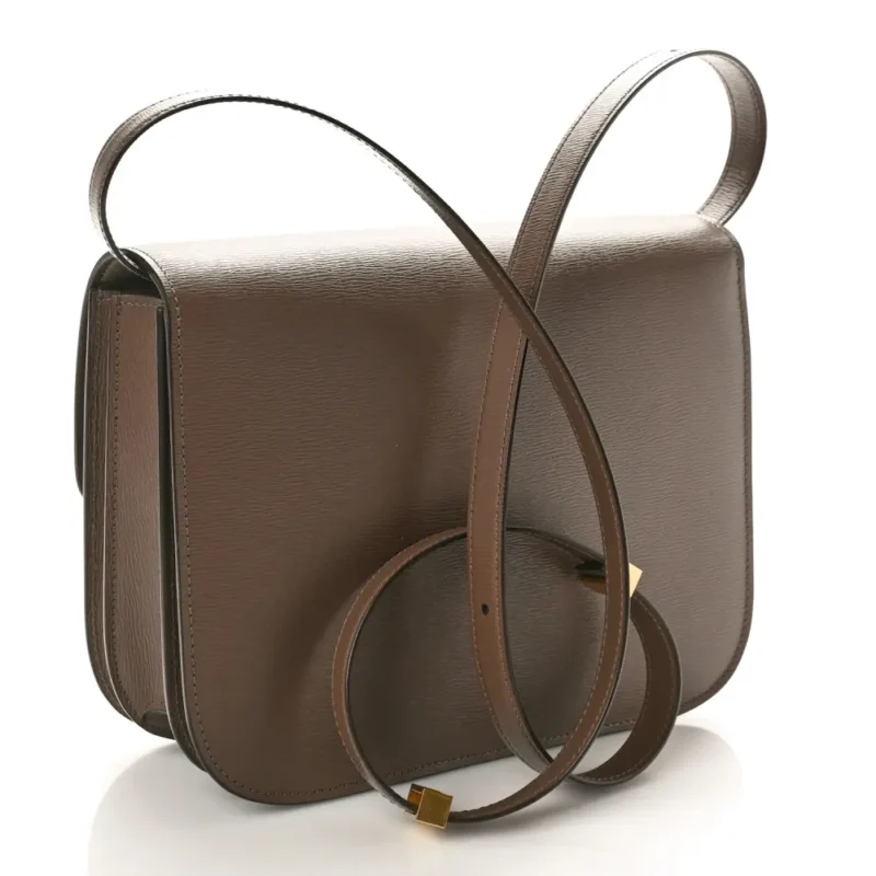 CELINE MEDIUM CLASSIC BOX FLAP BAG GLAZED NUT LIEGE CALFSKIN LEATHER GOLD HARDWARE - Image 3