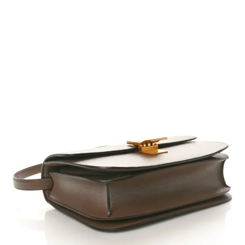 CELINE MEDIUM CLASSIC BOX FLAP BAG GLAZED NUT LIEGE CALFSKIN LEATHER GOLD HARDWARE - Image 6