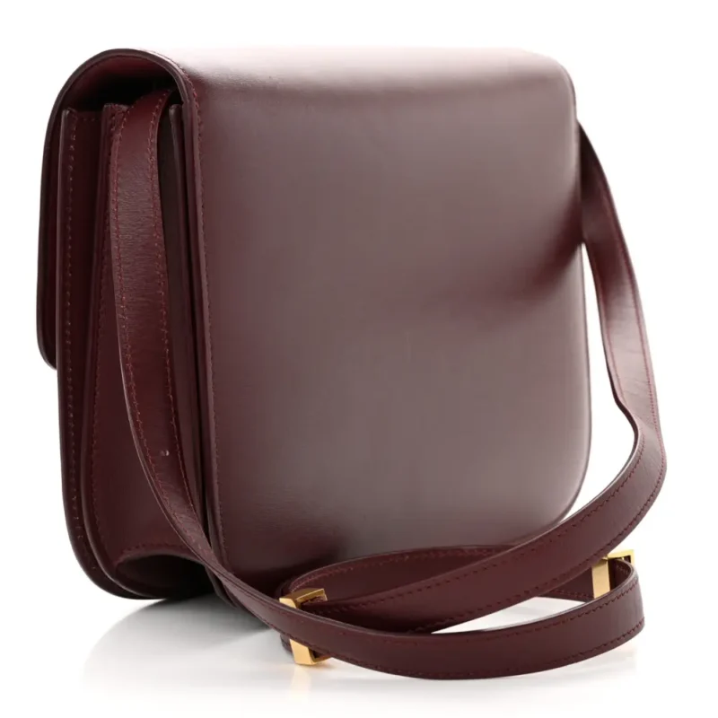 CELINE MEDIUM CLASSIC BOX FLAP BAG BURGUNDY BOX CALFSKIN LEATHER GOLD HARDWARE - Image 3
