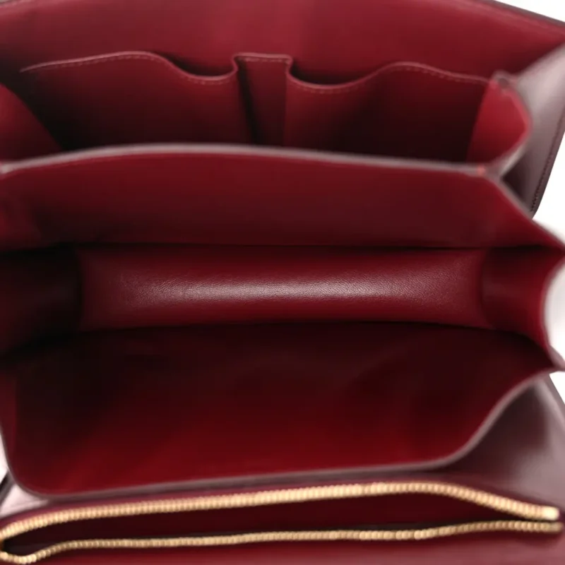 CELINE MEDIUM CLASSIC BOX FLAP BAG BURGUNDY BOX CALFSKIN LEATHER GOLD HARDWARE - Image 7