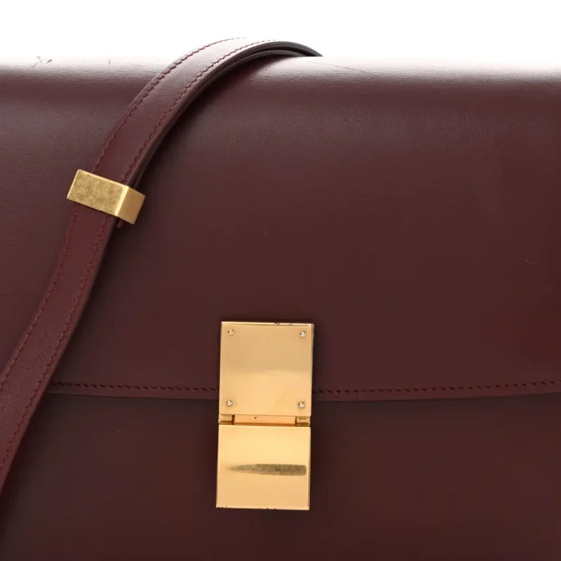 CELINE MEDIUM CLASSIC BOX FLAP BAG BURGUNDY BOX CALFSKIN LEATHER GOLD HARDWARE - Image 9