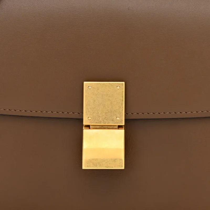 CELINE SMALL TEEN CLASSIC BOX FLAP BAG CAMEL BOX CALFSKIN LEATHER GOLD HARDWARE - Image 9