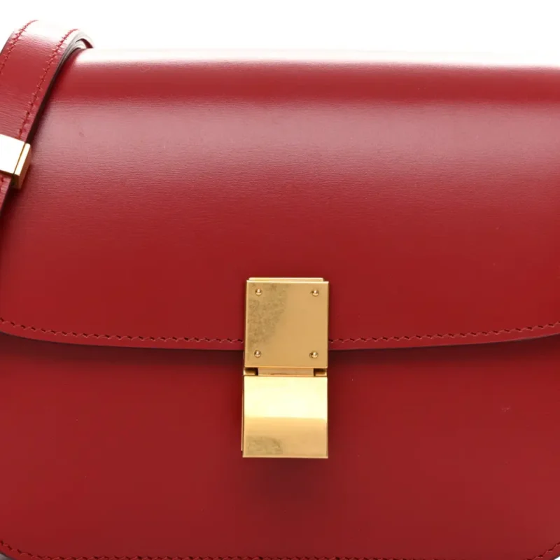 CELINE SMALL TEEN CLASSIC BOX FLAP BAG RED BOX CALFSKIN LEATHER GOLD HARDWARE - Image 8