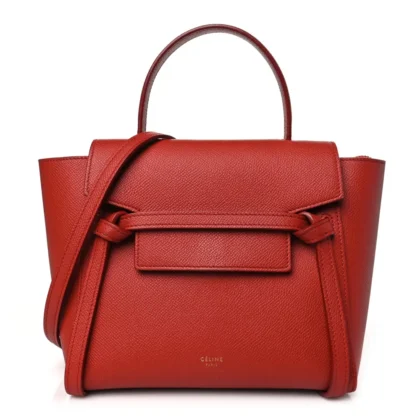 CELINE NANO BELT BAG COQUELICOT GRAINED CALFSKIN LEATHER GOLD HARDWARE