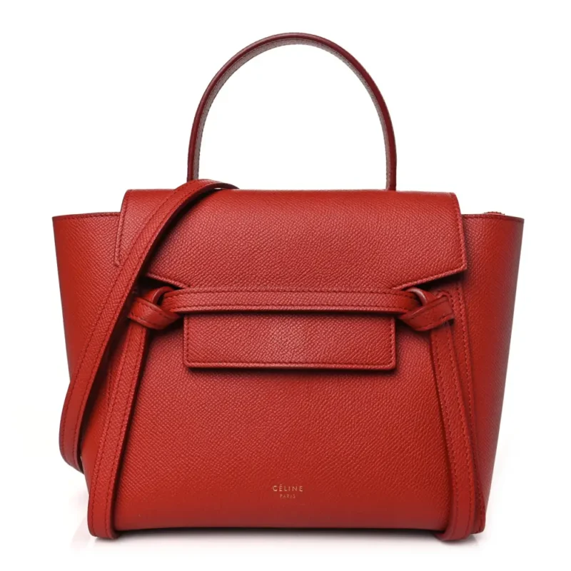 CELINE NANO BELT BAG COQUELICOT GRAINED CALFSKIN LEATHER GOLD HARDWARE