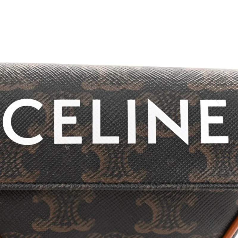 CELINE MINI TRIANGLE CROSSBODY BAG TAN TRIOMPHE CANVAS GOLD HARDWARE - Image 2