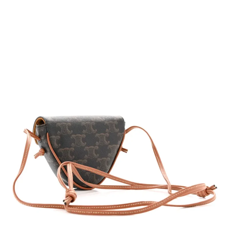 CELINE MINI TRIANGLE CROSSBODY BAG TAN TRIOMPHE CANVAS GOLD HARDWARE - Image 3