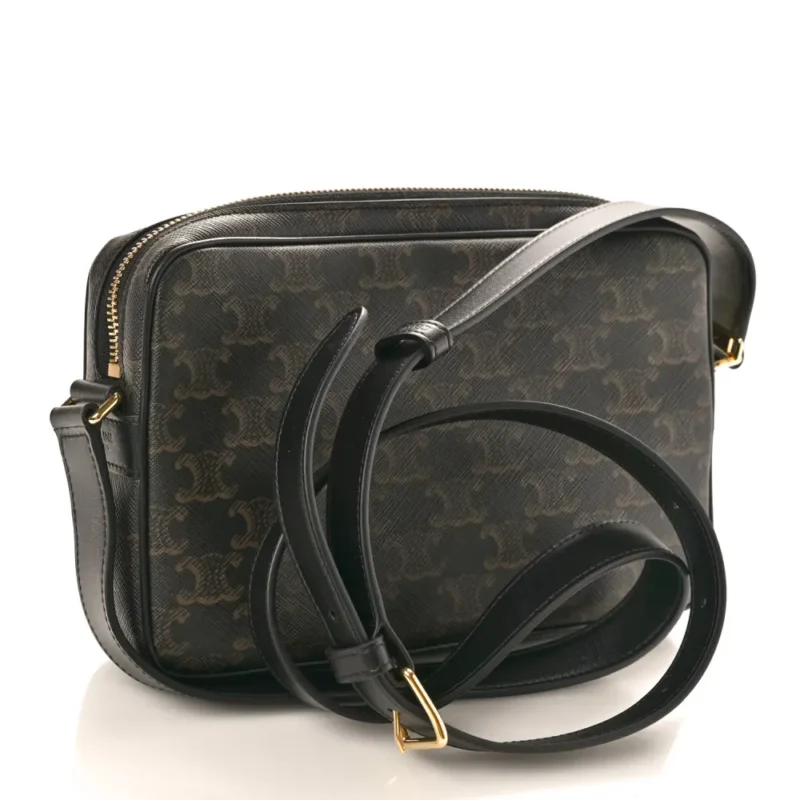 CELINE MEDIUM MESSENGER BAG BLACK TRIOMPHE CANVAS GOLD HARDWARE - Image 3