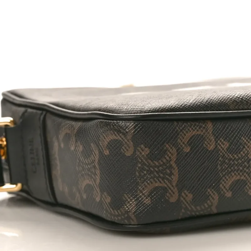 CELINE MEDIUM MESSENGER BAG BLACK TRIOMPHE CANVAS GOLD HARDWARE - Image 4
