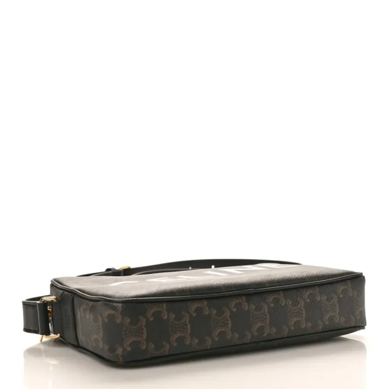 CELINE MEDIUM MESSENGER BAG BLACK TRIOMPHE CANVAS GOLD HARDWARE - Image 6
