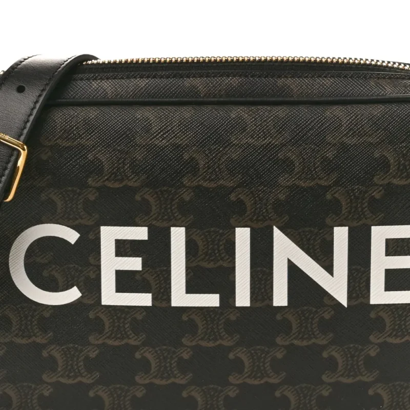 CELINE MEDIUM MESSENGER BAG BLACK TRIOMPHE CANVAS GOLD HARDWARE - Image 8