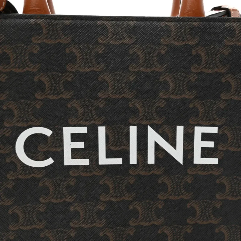 CELINE MINI VERTICAL CABAS TAN TRIOMPHE CANVAS & CALFSKIN LEATHER GOLD HARDWARE - Image 2