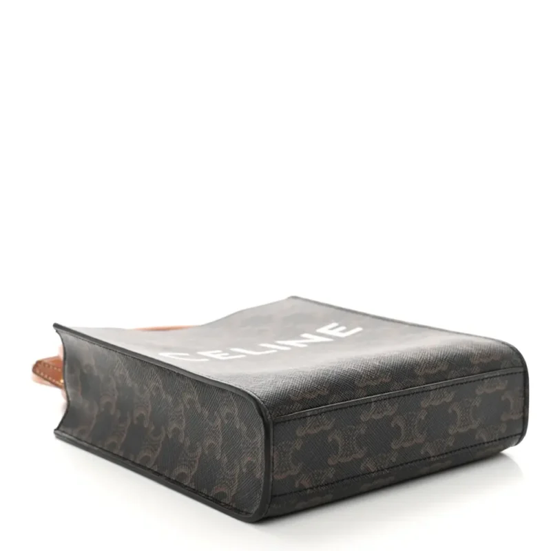 CELINE MINI VERTICAL CABAS TAN TRIOMPHE CANVAS & CALFSKIN LEATHER GOLD HARDWARE - Image 5