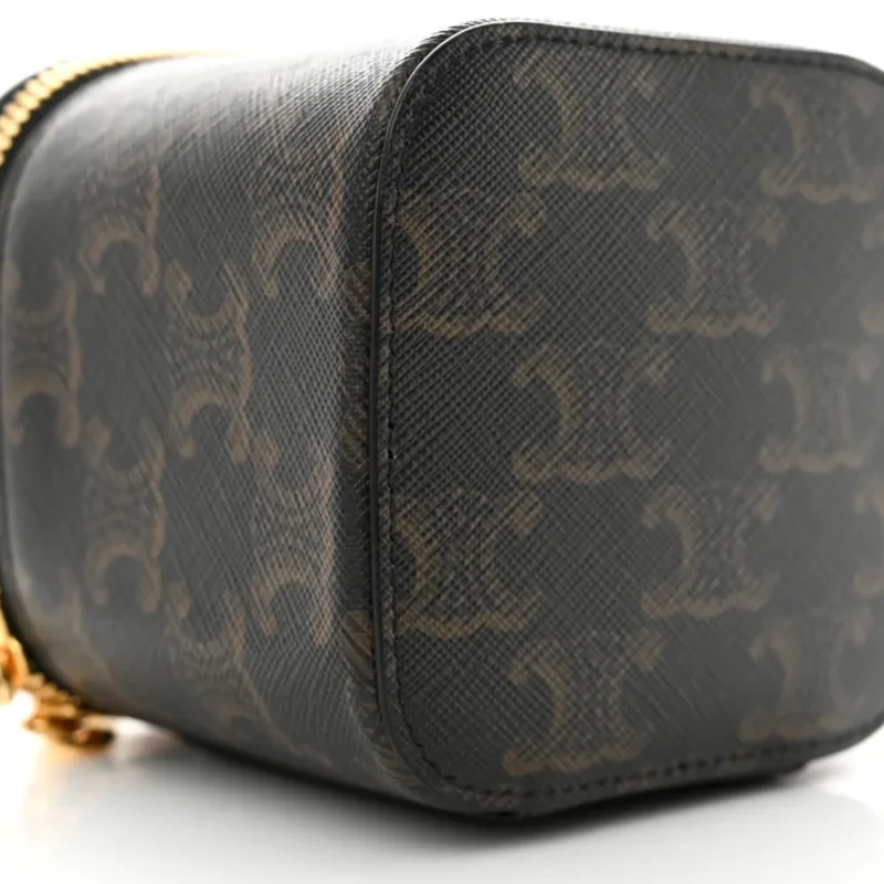 CELINE MINI VANITY CASE TAN TRIOMPHE CANVAS & CALFSKIN LEATHER GOLD HARDWARE - Image 4