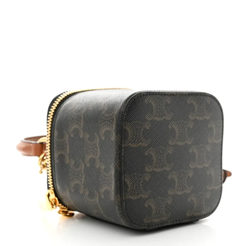 CELINE MINI VANITY CASE TAN TRIOMPHE CANVAS & CALFSKIN LEATHER GOLD HARDWARE - Image 6