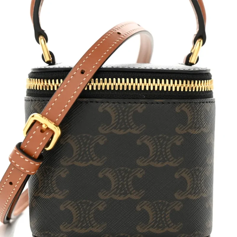 CELINE MINI VANITY CASE TAN TRIOMPHE CANVAS & CALFSKIN LEATHER GOLD HARDWARE - Image 8