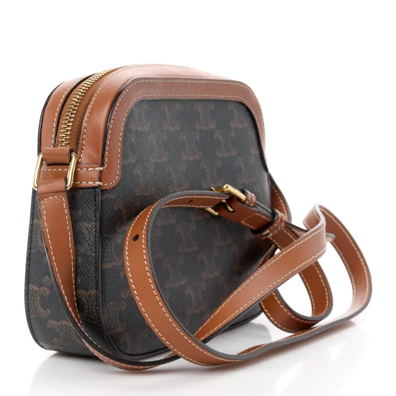 CELINE SMALL CAMERA BAG TAN TRIOMPHE CANVAS GOLD HARDWARE - Image 3