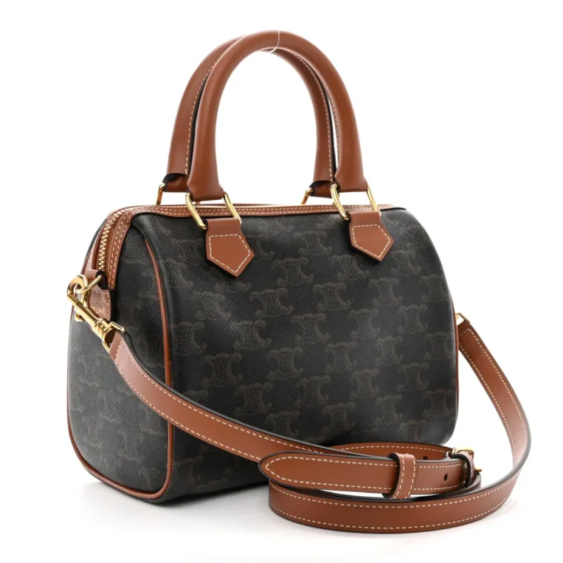 CELINE SMALL BOSTON BAG TAN TRIOMPHE CANVAS & CALFSKIN LEATHER - Image 3