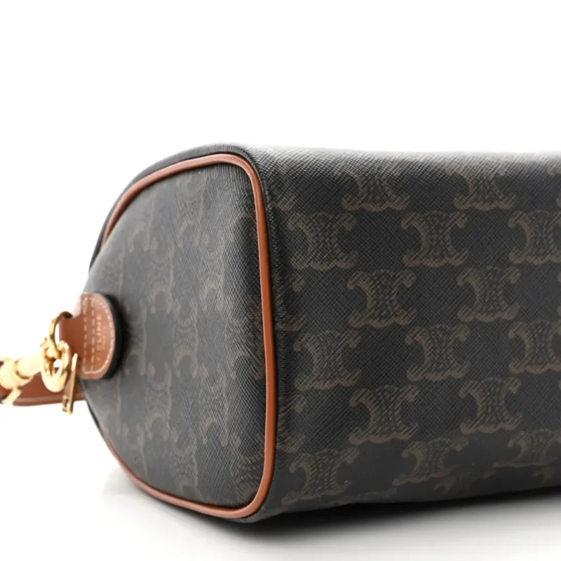 CELINE SMALL BOSTON BAG TAN TRIOMPHE CANVAS & CALFSKIN LEATHER - Image 4