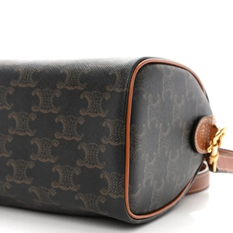 CELINE SMALL BOSTON BAG TAN TRIOMPHE CANVAS & CALFSKIN LEATHER - Image 5
