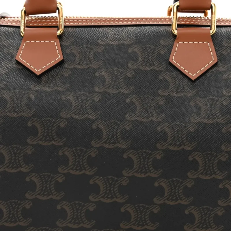 CELINE SMALL BOSTON BAG TAN TRIOMPHE CANVAS & CALFSKIN LEATHER - Image 8