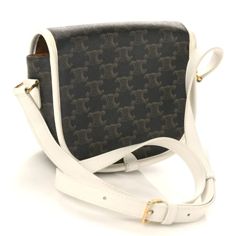 CELINE MEDIUM FOLCO BAG WHITE TRIOMPHE CANVAS GOLD HARDWARE - Image 3