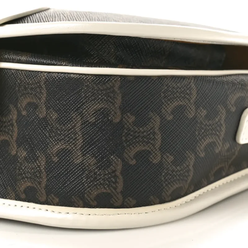 CELINE MEDIUM FOLCO BAG WHITE TRIOMPHE CANVAS GOLD HARDWARE - Image 5
