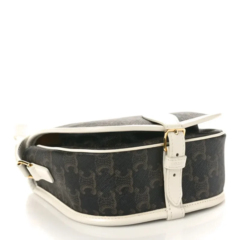 CELINE MEDIUM FOLCO BAG WHITE TRIOMPHE CANVAS GOLD HARDWARE - Image 6