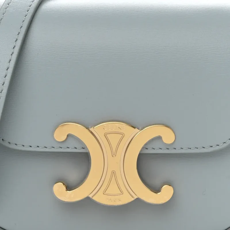 CELINE MINI TRIOMPHE BAG SOFT BLUE SHINY CALFSKIN LEATHER GOLD HARDWARE - Image 8