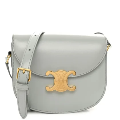 CELINE SMALL BESACE CLEA TRIOMPHE BAG BLUE/GREY SHINY CALFSKIN LEATHER GOLD HARDWARE