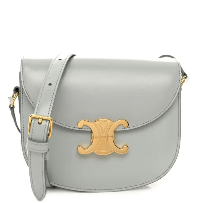 CELINE SMALL BESACE CLEA TRIOMPHE BAG BLUE/GREY SHINY CALFSKIN LEATHER GOLD HARDWARE