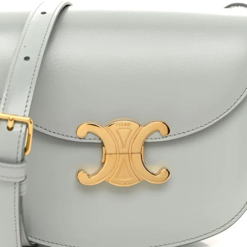 CELINE SMALL BESACE CLEA TRIOMPHE BAG BLUE/GREY SHINY CALFSKIN LEATHER GOLD HARDWARE - Image 8