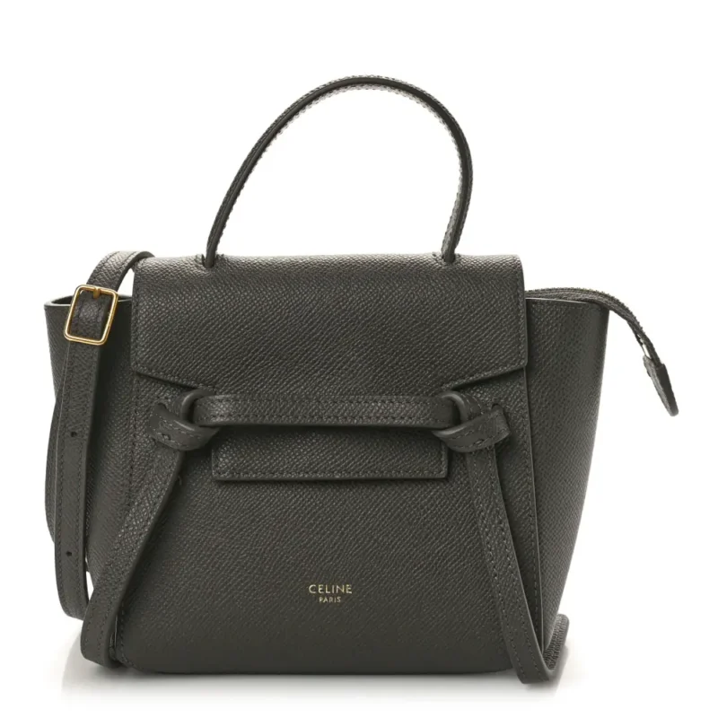 CELINE PICO BELT BAG GREY GRAINED CALFSKIN LEATHER GOLD HARDWARE