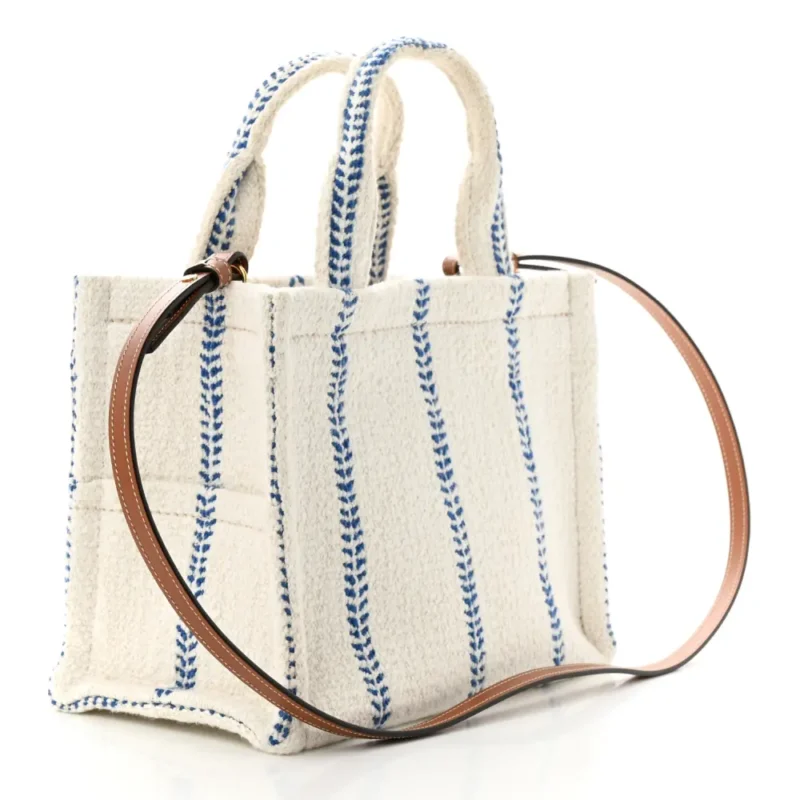 CELINE SMALL CABAS THAIS TOTE BAG WHITE/BLUE CANVAS & CALFSKIN LEATHER STRIPE - Image 3