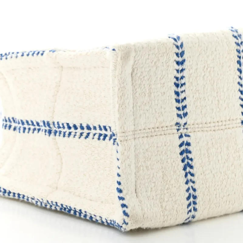 CELINE SMALL CABAS THAIS TOTE BAG WHITE/BLUE CANVAS & CALFSKIN LEATHER STRIPE - Image 4