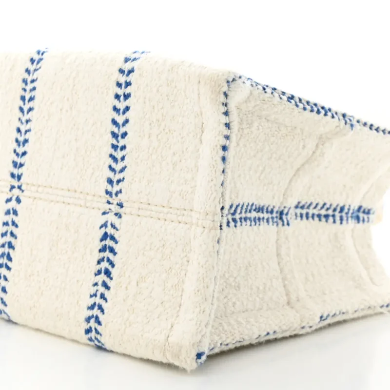 CELINE SMALL CABAS THAIS TOTE BAG WHITE/BLUE CANVAS & CALFSKIN LEATHER STRIPE - Image 5