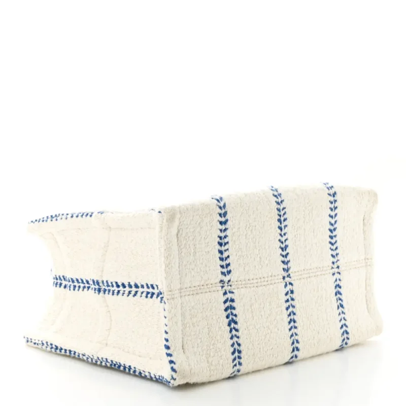 CELINE SMALL CABAS THAIS TOTE BAG WHITE/BLUE CANVAS & CALFSKIN LEATHER STRIPE - Image 6