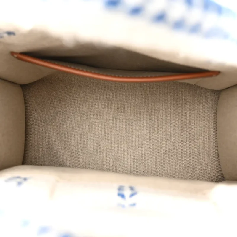 CELINE SMALL CABAS THAIS TOTE BAG WHITE/BLUE CANVAS & CALFSKIN LEATHER STRIPE - Image 7
