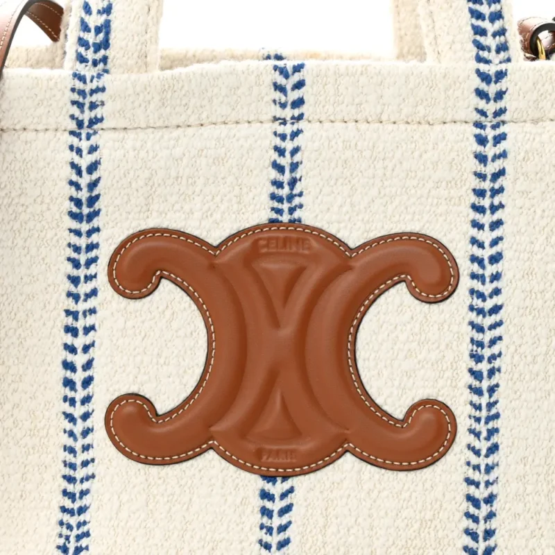 CELINE SMALL CABAS THAIS TOTE BAG WHITE/BLUE CANVAS & CALFSKIN LEATHER STRIPE - Image 8