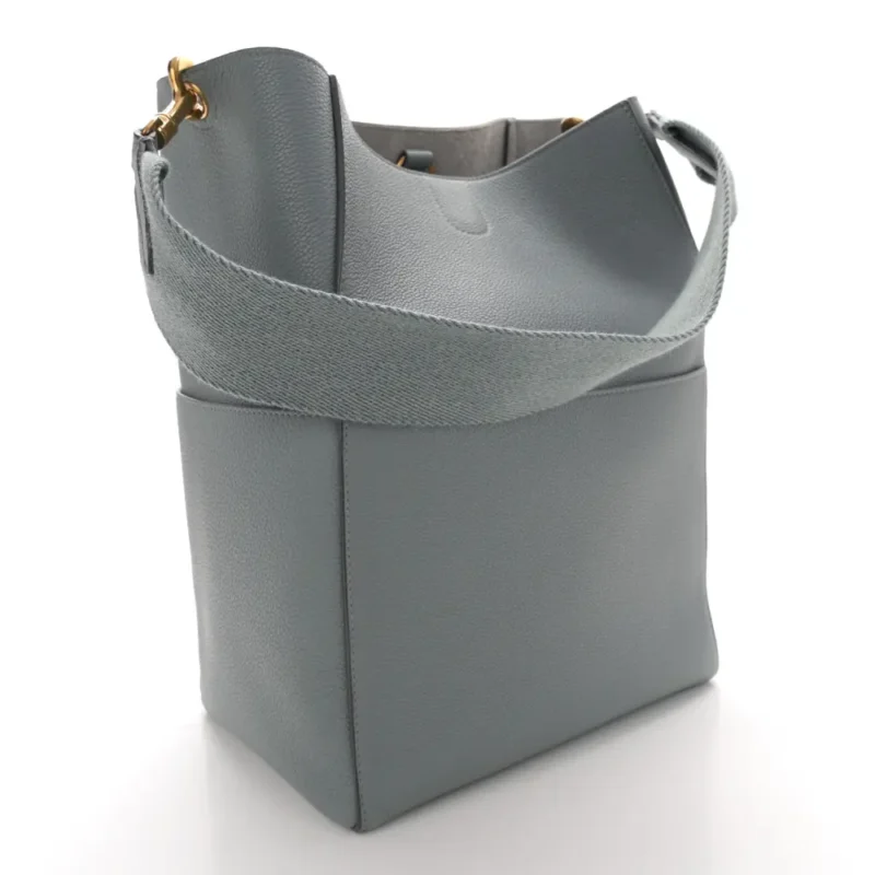 CELINE MEDIUM SANGLE BUCKET BAG STORM SOFT GRAINED CALFSKIN LEATHER GOLD HARDWARE - Image 3