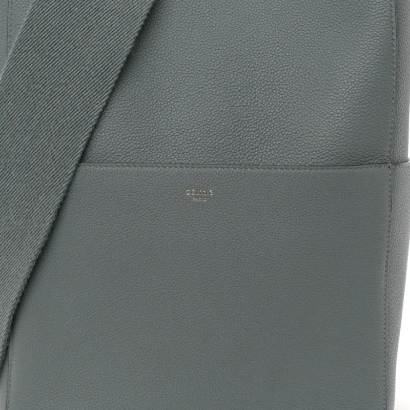 CELINE MEDIUM SANGLE BUCKET BAG STORM SOFT GRAINED CALFSKIN LEATHER GOLD HARDWARE - Image 8
