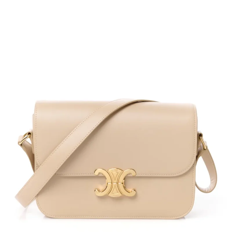 CELINE MEDIUM TRIOMPHE BAG NUDE SHINY CALFSKIN LEATHER GOLD HARDWARE