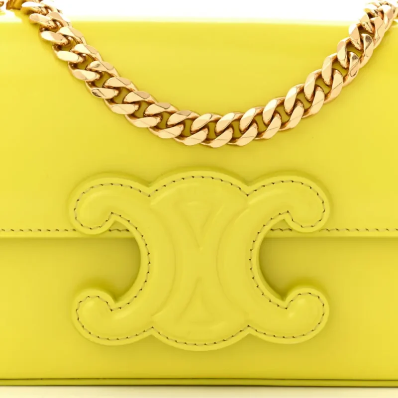 CELINE SMALL CUIR TRIOMPHE CHAIN SHOULDER BAG ANIS SHINY CALFSKIN LEATHER GOLD HARDWARE - Image 9